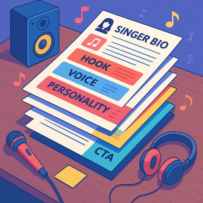 Illustrated blueprint of five-part singer bio structure