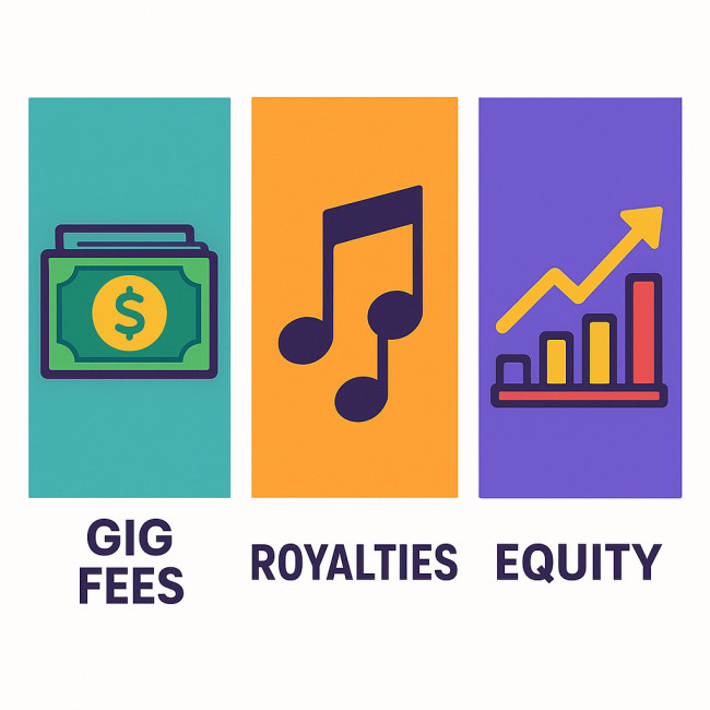 Infographic comparing gig fees, royalties and equity for singers
