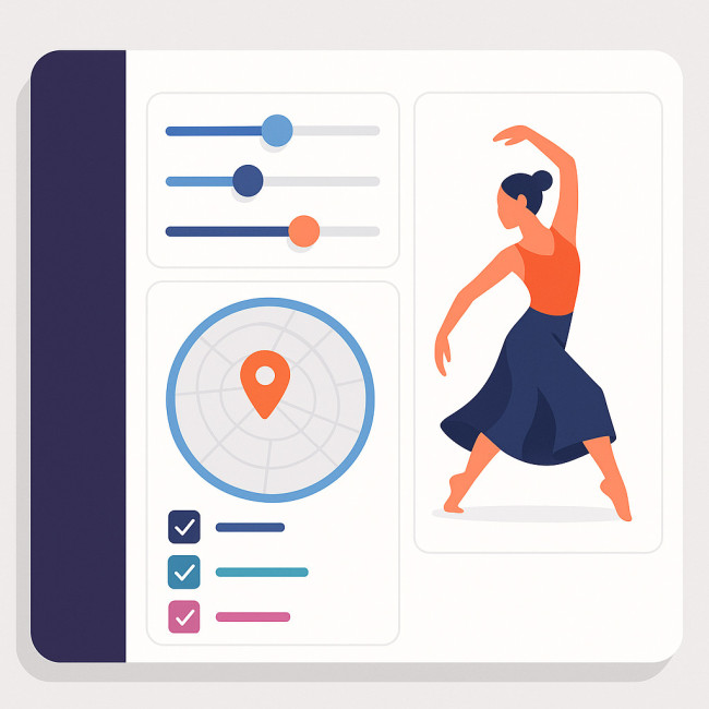 Illustration of a smart filter dashboard for contemporary dance casting