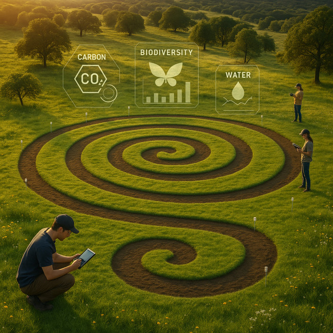spiral land art with ecological sensors