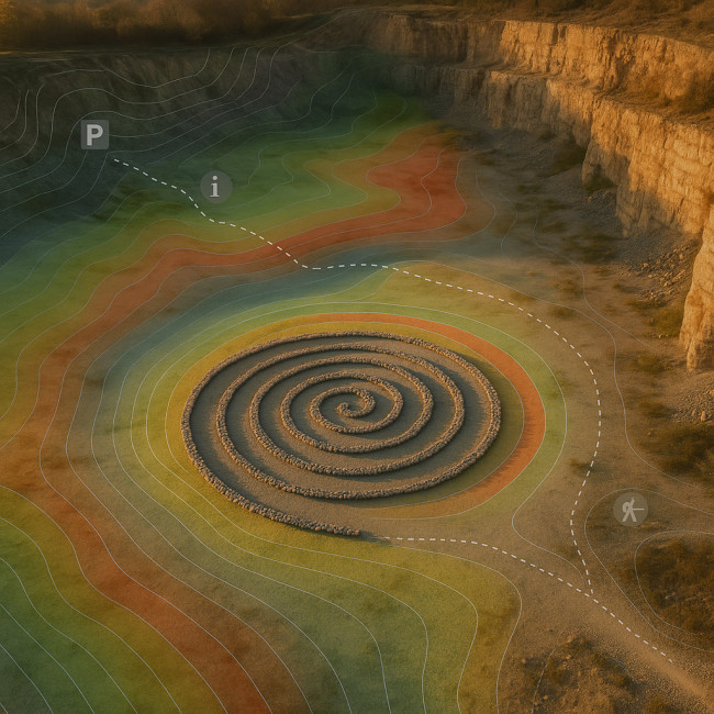 Drone composite map of spiral quarry land art