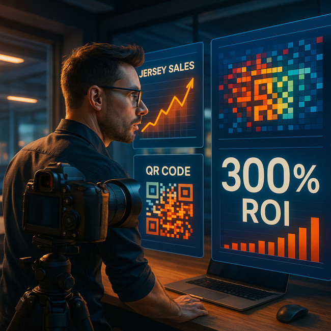 Sports photographer analyzing ROI dashboard