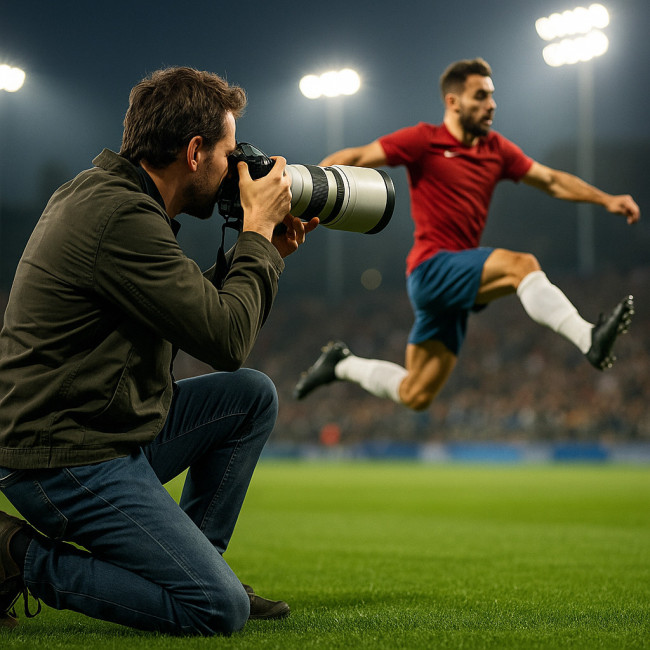 Sports photographer shooting action at stadium