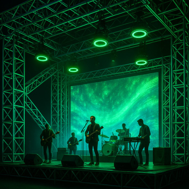 Eco-designed concert stage with LED walls and recycled truss
