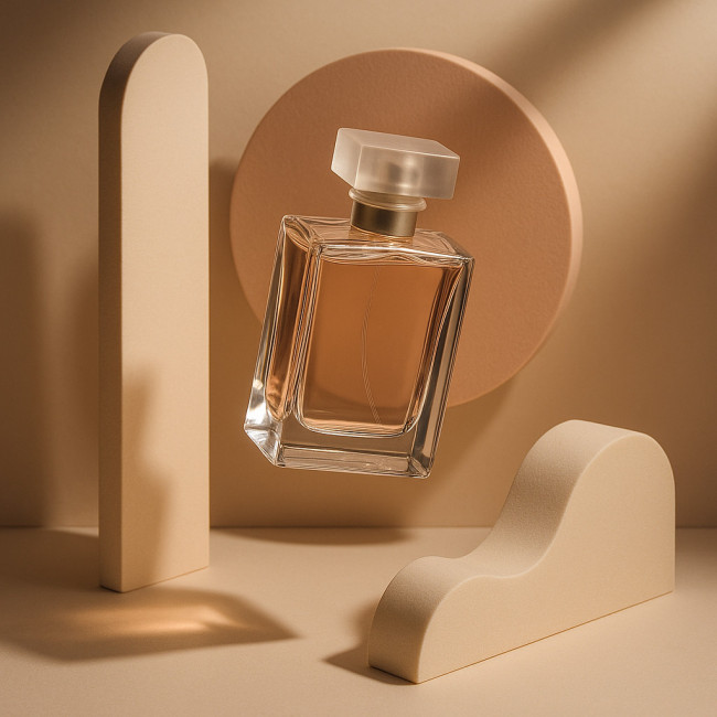 artistic still-life perfume bottle floating