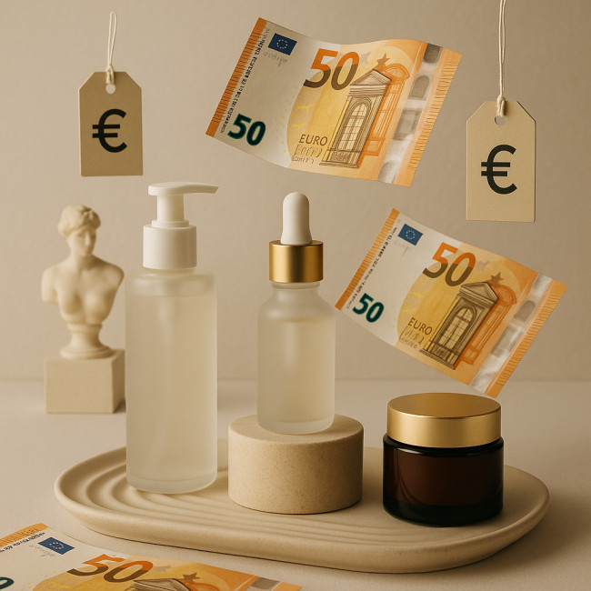 editorial still-life showing products and euro prices