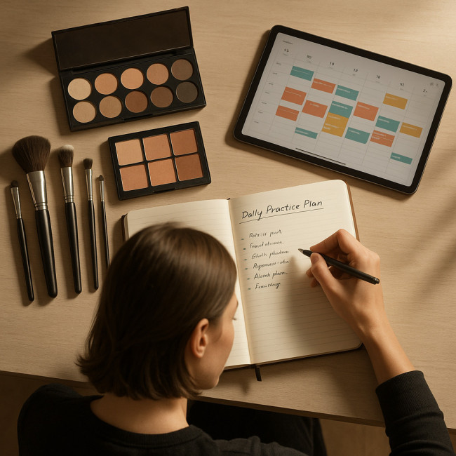 Freelance makeup artist writing a structured practice plan