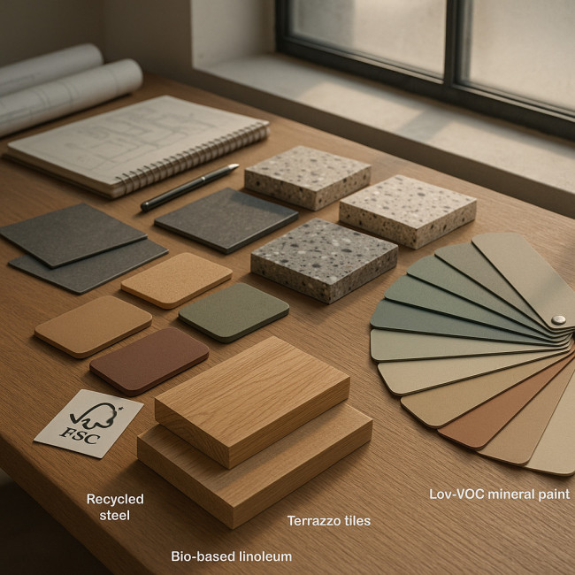 Modern interior architect desk displaying sustainable finish samples