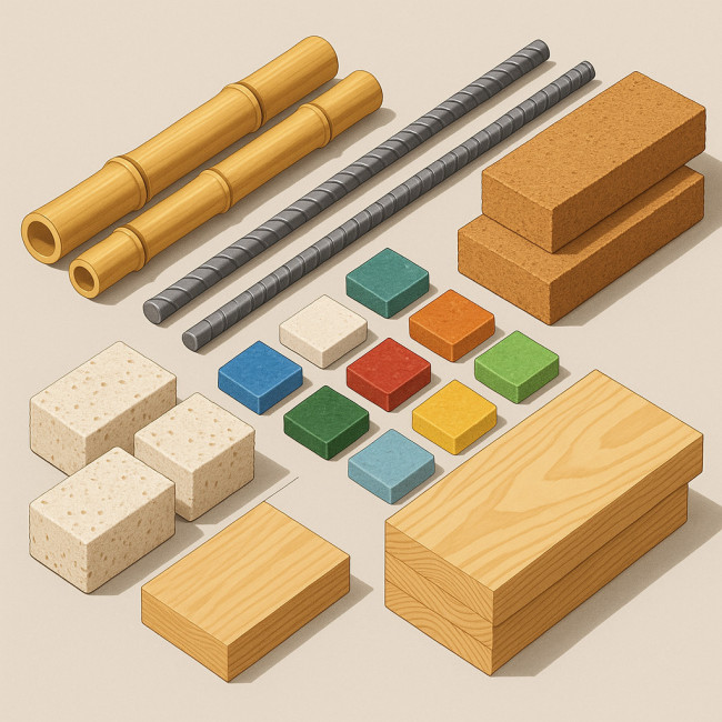 flat lay of assorted sustainable building materials