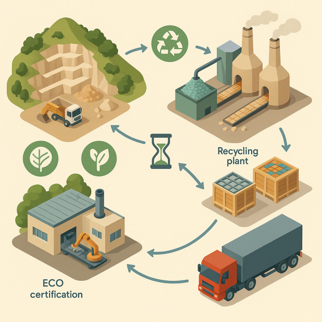 Illustrated supply chain for sustainable mosaic materials