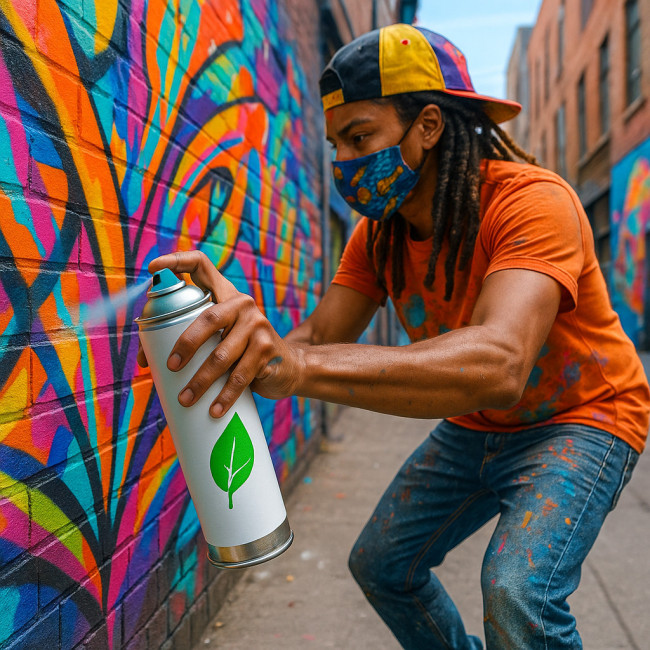 street artist using eco spray paint
