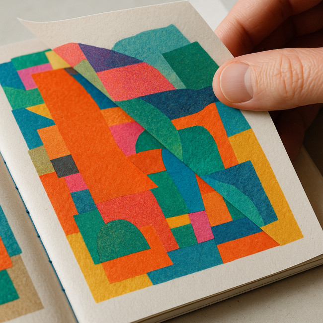Hand flipping through premium collage zine