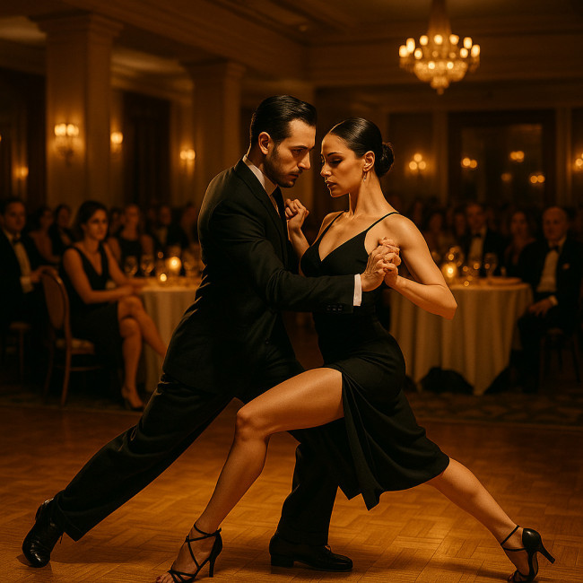Tango duo performing in a luxury ballroom