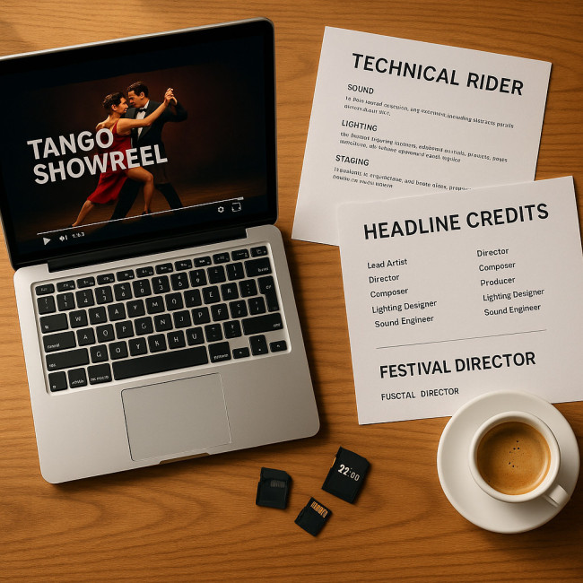Festival director desk with tango portfolio assets