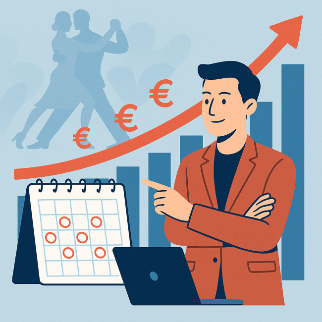 Infographic showing rising revenue from virtual tango workshops