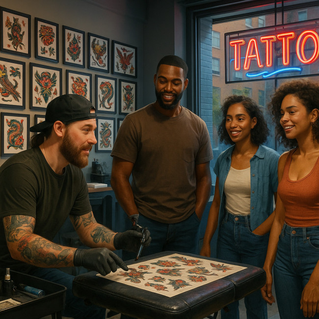 Travelling tattoo artist working in a guest studio