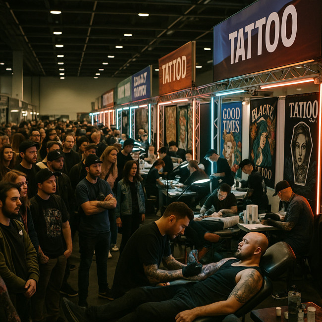 Busy tattoo convention booths