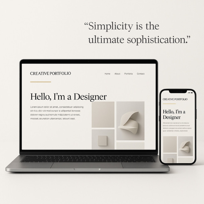 Mockup of a portfolio page featuring a testimonial overlay