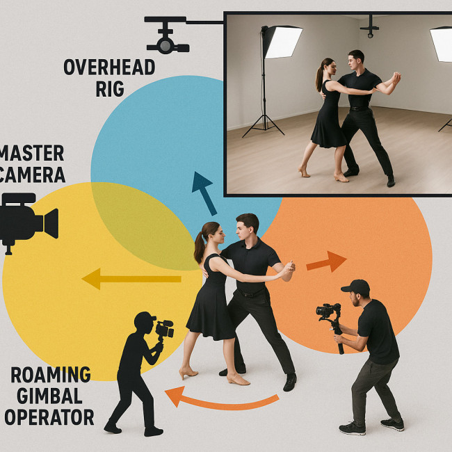 Diagram of three-camera dance filming setup