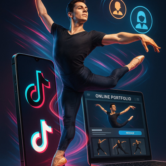 Illustration of TikTok dance video flowing into an online portfolio