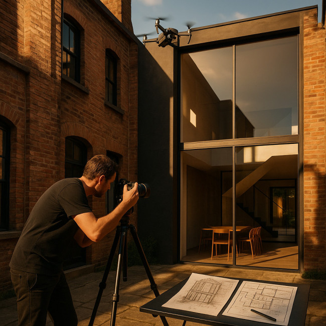 Photographer plans shots of renovated townhouse