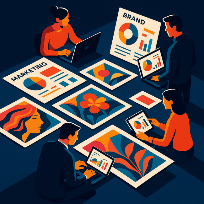 Team analysing artvertiser metrics on digital dashboards
