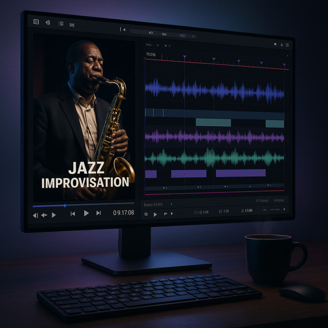 Editing timeline of a 60-second jazz improvisation reel
