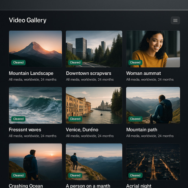 Video gallery showing licence badges
