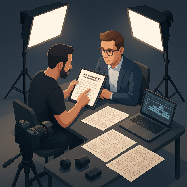 Videographer and client reviewing a pre-production questionnaire