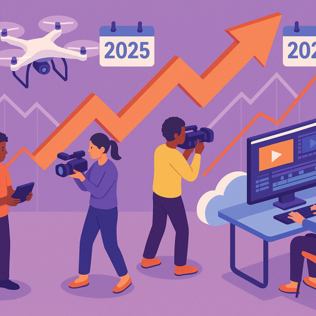 Infographic-style illustration of rising 2025 videographer demand