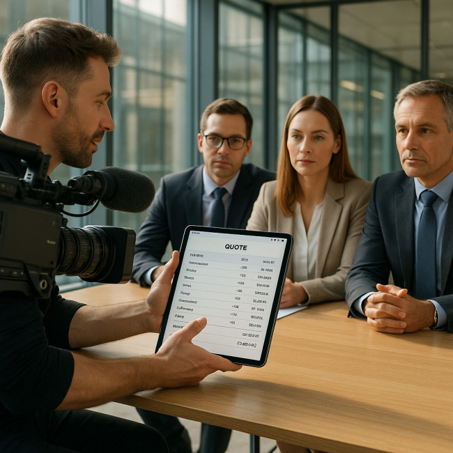 Videographer presenting a transparent quote