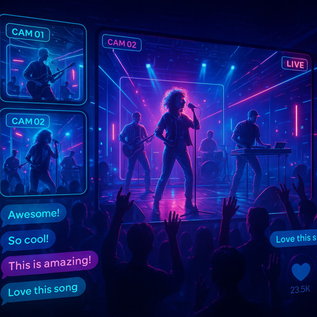 Futuristic virtual concert with global online audience