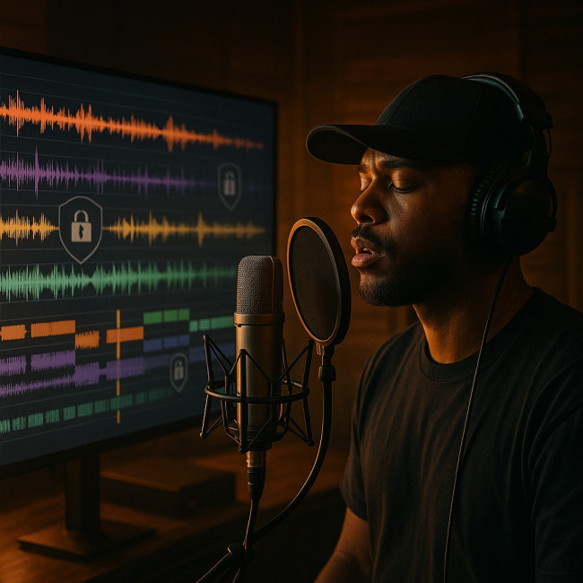 singer integrating AI beats safely in studio