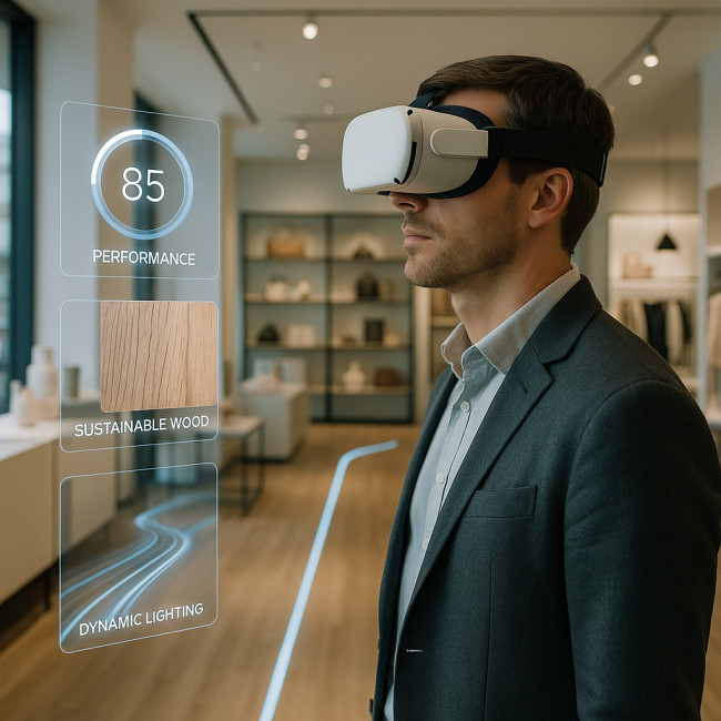 Photorealistic VR showroom with architect and data overlays