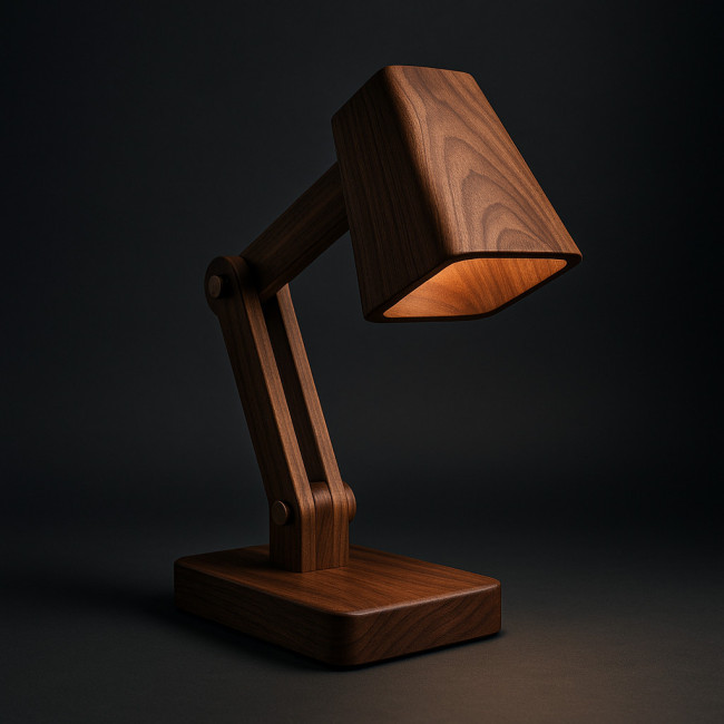 Walnut lamp hero shot with 45 degree lighting