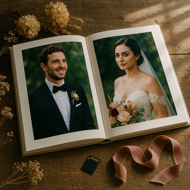 Luxury wedding album flat lay