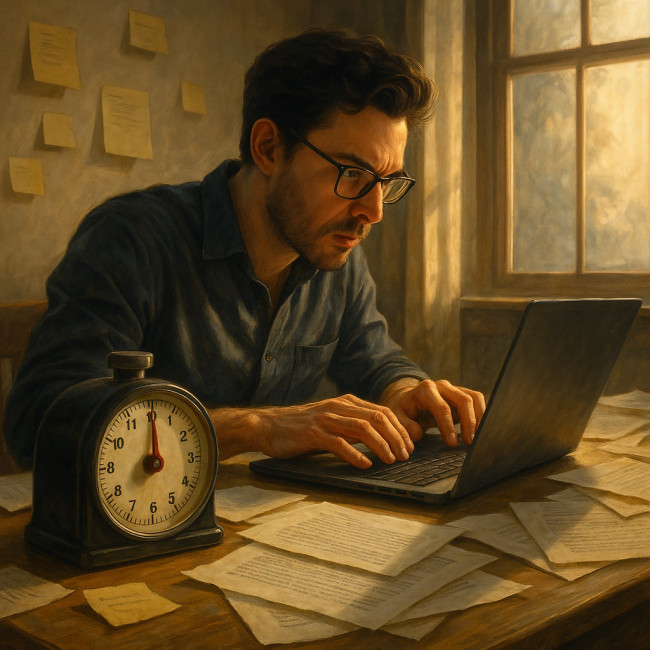 Novelist typing during a timed writing sprint