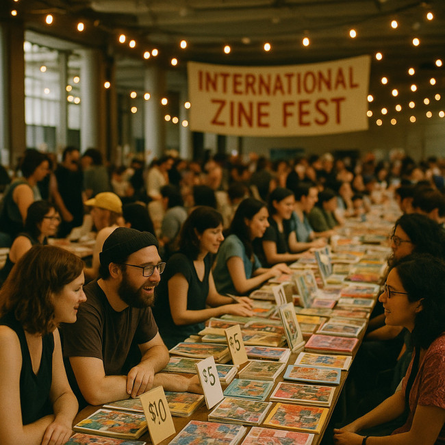 Crowded zine festival hall